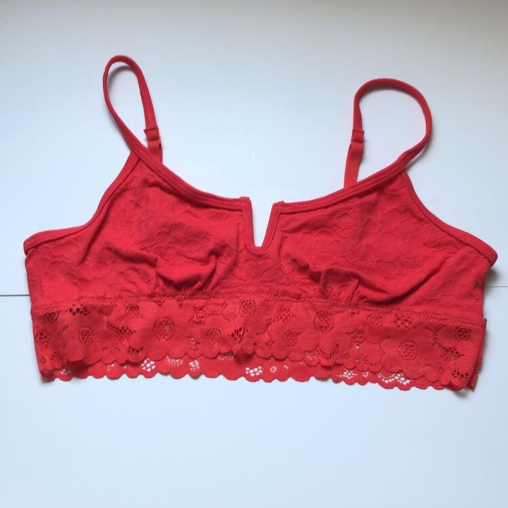 aerie red daisy lace v-front bralette